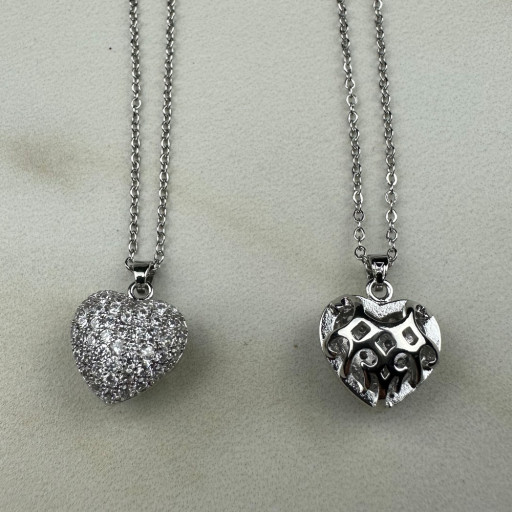 Ασημένιο κολιέ Large Heart με διαμαντάκια (3)