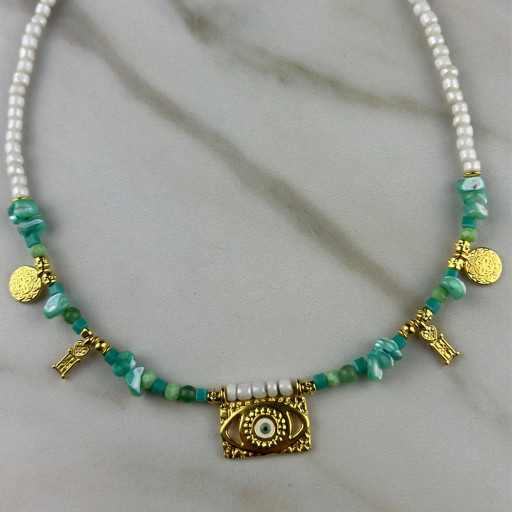 Χειροποίητο Κολιέ Teal Boho (1)