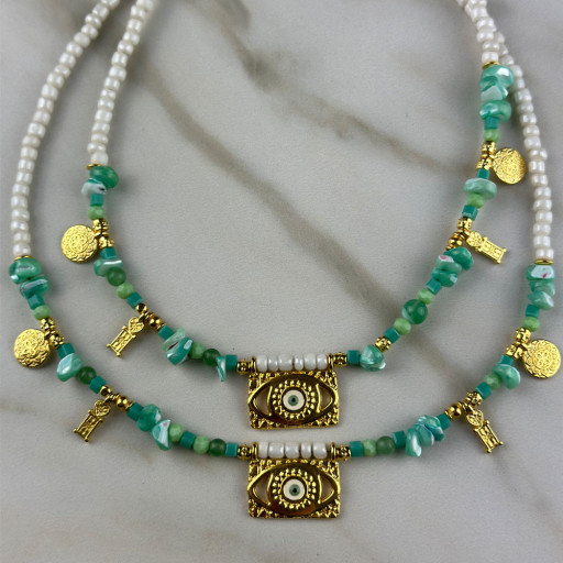 Χειροποίητο Κολιέ Teal Boho (2)