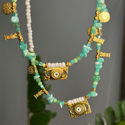Χειροποίητο Κολιέ Teal Boho (3)