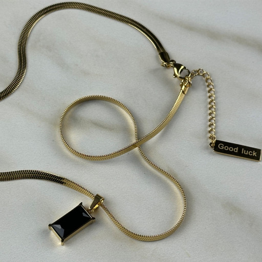 Χρυσό Κολιέ Black Rectangle (2)