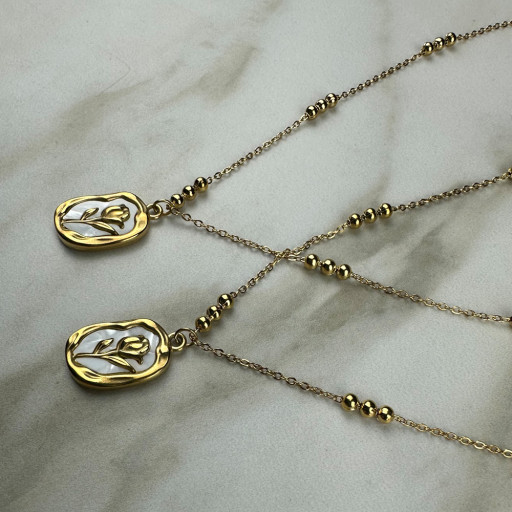 Χρυσό κολιέ με πέρλα Pearl Rose (3)