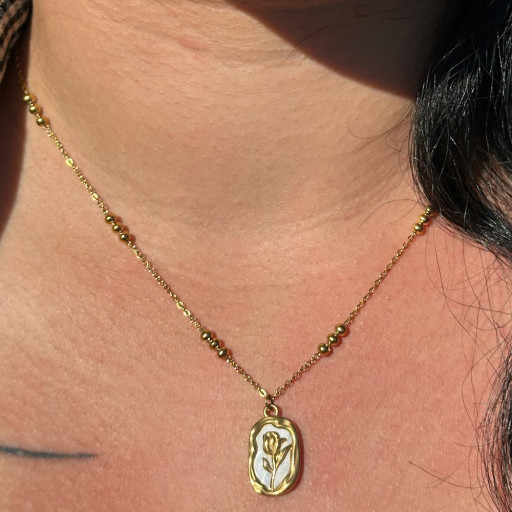 Χρυσό κολιέ με πέρλα Pearl Rose (4)