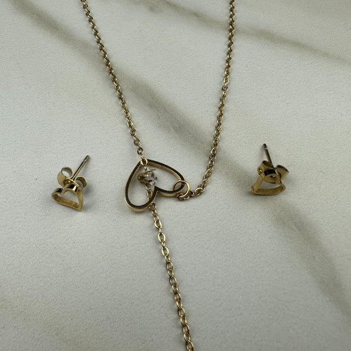 Σετ Χρυσό Κολιέ και Σκουλαρίκια Καρδιές (2)
